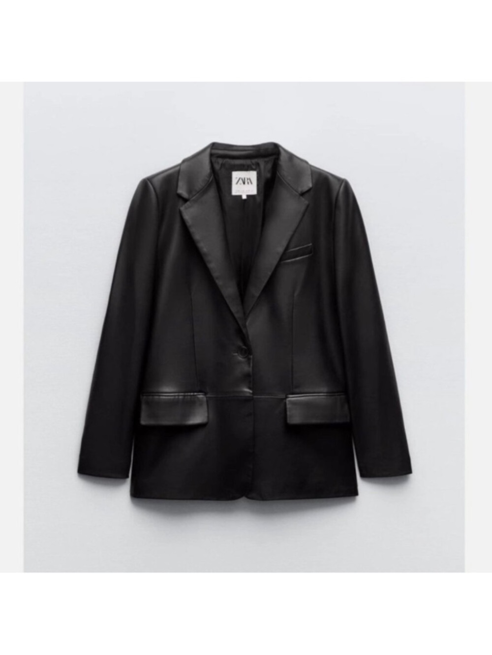 Zara Black Faux Leather Single-Breasted Blazer